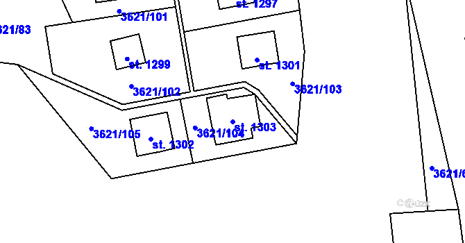 Parcela st. 1303 v KÚ Bílá, Katastrální mapa