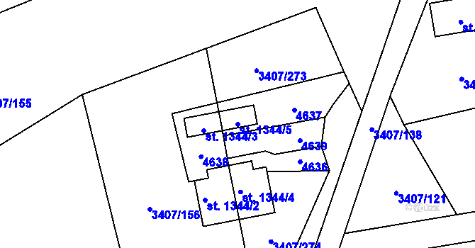 Parcela st. 1344/5 v KÚ Bílá, Katastrální mapa