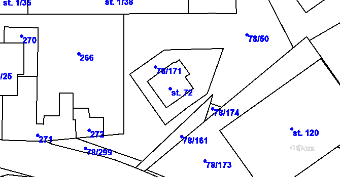 Parcela st. 72 v KÚ Bílá Lhota, Katastrální mapa