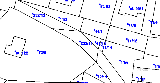 Parcela st. 232/11 v KÚ Bílá Lhota, Katastrální mapa