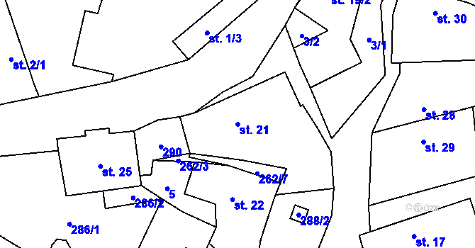 Parcela st. 21 v KÚ Hrabí, Katastrální mapa