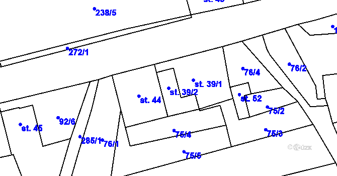 Parcela st. 39/2 v KÚ Hrabí, Katastrální mapa