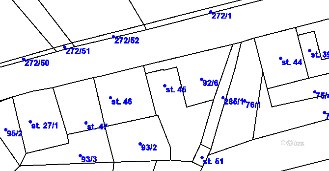 Parcela st. 45 v KÚ Hrabí, Katastrální mapa