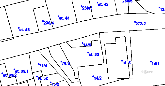 Parcela st. 14/5 v KÚ Hrabí, Katastrální mapa