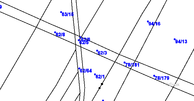 Parcela st. 62/3 v KÚ Hrabí, Katastrální mapa