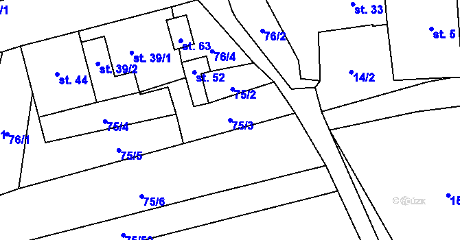 Parcela st. 75/3 v KÚ Hrabí, Katastrální mapa