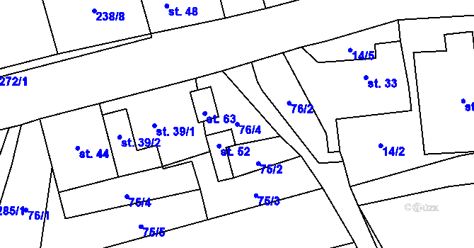 Parcela st. 76/4 v KÚ Hrabí, Katastrální mapa