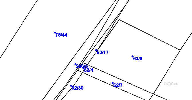 Parcela st. 63/17 v KÚ Hrabí, Katastrální mapa