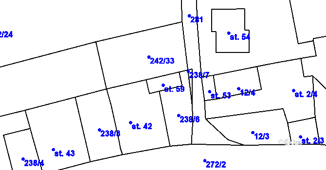 Parcela st. 59 v KÚ Hrabí, Katastrální mapa