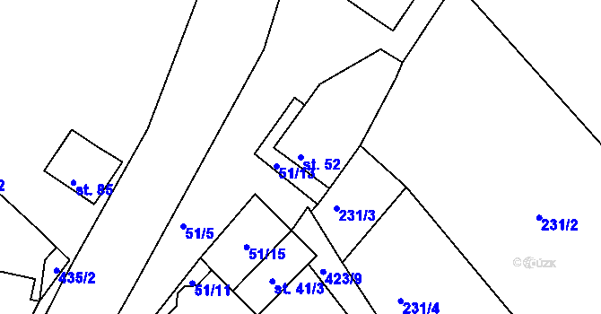 Parcela st. 52 v KÚ Hradečná u Bílé Lhoty, Katastrální mapa