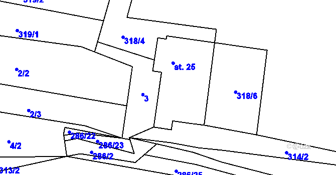 Parcela st. 25 v KÚ Pateřín, Katastrální mapa