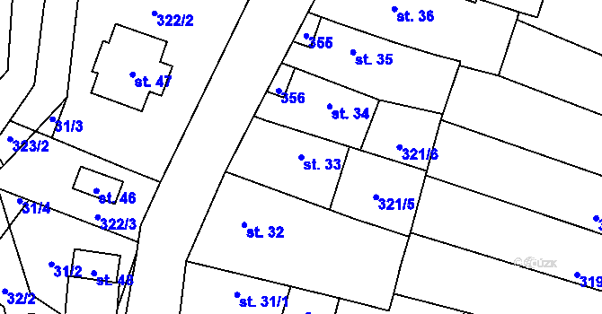 Parcela st. 33 v KÚ Pateřín, Katastrální mapa