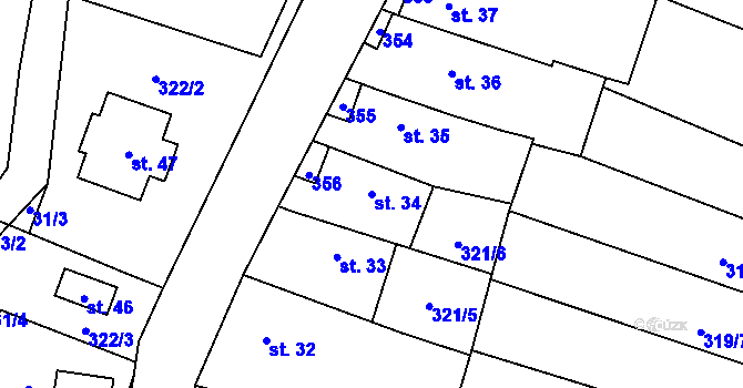Parcela st. 34 v KÚ Pateřín, Katastrální mapa