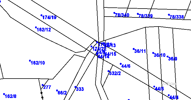 Parcela st. 44/9 v KÚ Pateřín, Katastrální mapa