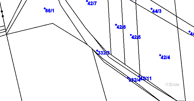 Parcela st. 332/3 v KÚ Pateřín, Katastrální mapa