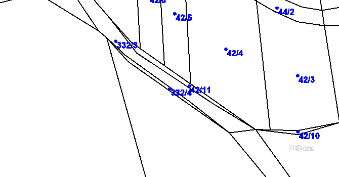 Parcela st. 332/4 v KÚ Pateřín, Katastrální mapa