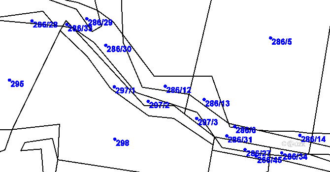 Parcela st. 286/12 v KÚ Pateřín, Katastrální mapa