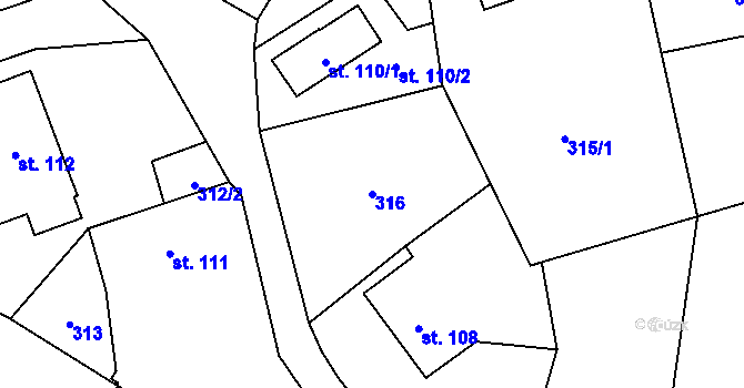 Parcela st. 316 v KÚ Bílá Třemešná, Katastrální mapa