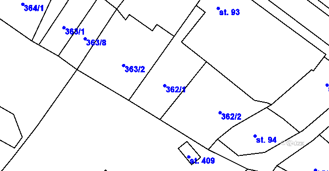 Parcela st. 362/1 v KÚ Bílá Třemešná, Katastrální mapa