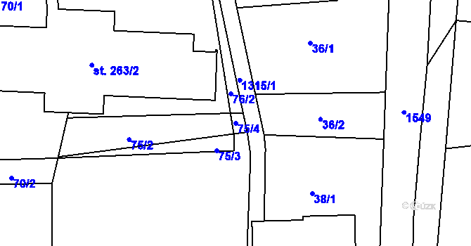 Parcela st. 75/4 v KÚ Bílá Voda u Javorníka, Katastrální mapa