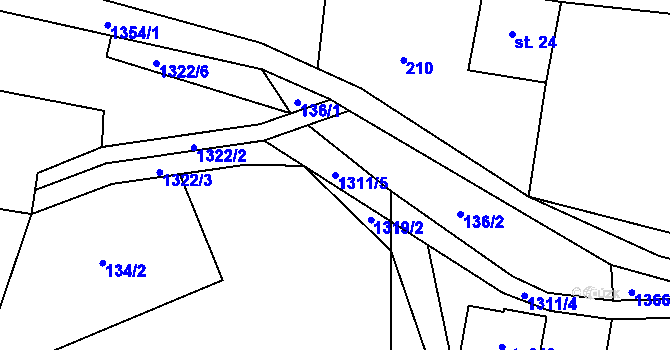 Parcela st. 1311/5 v KÚ Bílá Voda u Javorníka, Katastrální mapa