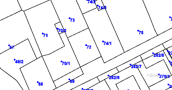 Parcela st. 72 v KÚ Bílany, Katastrální mapa
