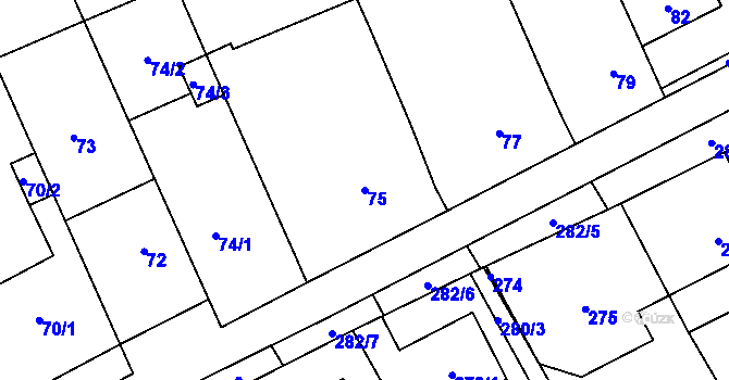 Parcela st. 75 v KÚ Bílany, Katastrální mapa