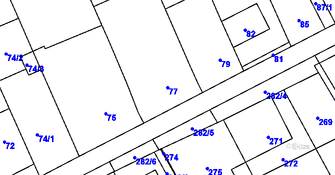Parcela st. 77 v KÚ Bílany, Katastrální mapa