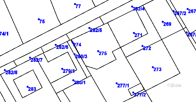 Parcela st. 275 v KÚ Bílany, Katastrální mapa