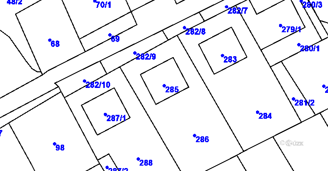 Parcela st. 285 v KÚ Bílany, Katastrální mapa
