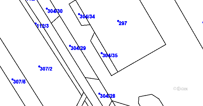 Parcela st. 304/35 v KÚ Bílany, Katastrální mapa