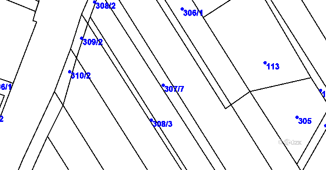 Parcela st. 307/7 v KÚ Bílany, Katastrální mapa