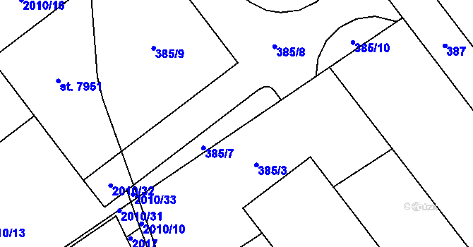 Parcela st. 385/7 v KÚ Bílany, Katastrální mapa