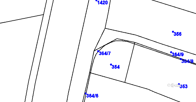 Parcela st. 364/7 v KÚ Bílany, Katastrální mapa