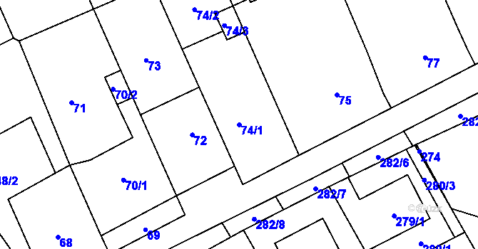 Parcela st. 74/1 v KÚ Bílany, Katastrální mapa
