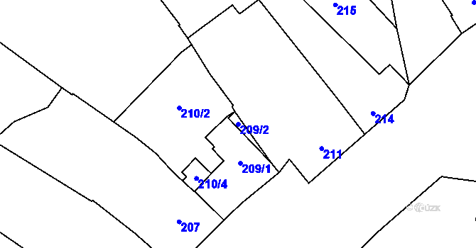 Parcela st. 209/2 v KÚ Bílany, Katastrální mapa
