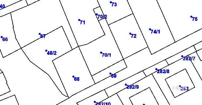 Parcela st. 70/1 v KÚ Bílany, Katastrální mapa