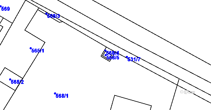 Parcela st. 568/5 v KÚ Bílany, Katastrální mapa