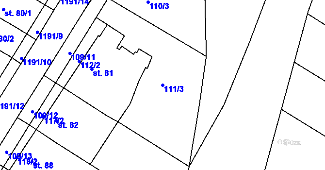Parcela st. 111/3 v KÚ Bílavsko, Katastrální mapa