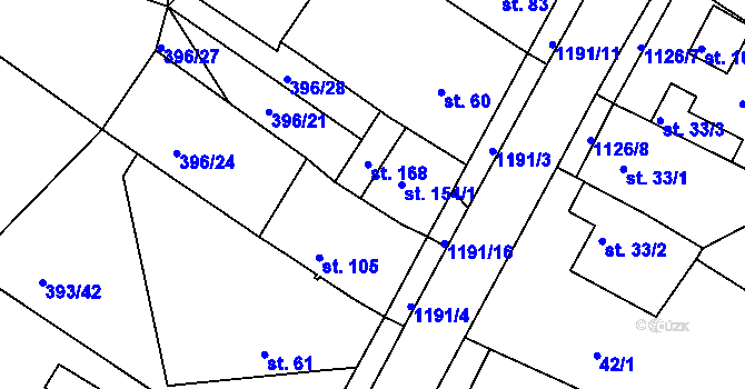 Parcela st. 154/2 v KÚ Bílavsko, Katastrální mapa