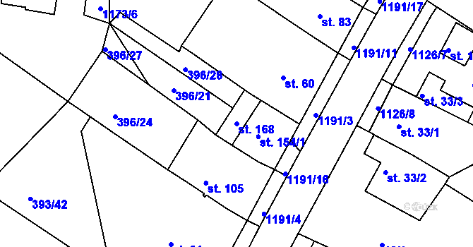 Parcela st. 168 v KÚ Bílavsko, Katastrální mapa