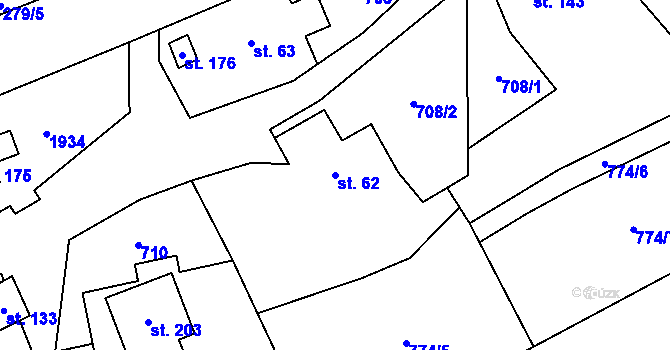 Parcela st. 62 v KÚ Bílčice, Katastrální mapa