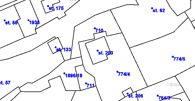 Parcela st. 203 v KÚ Bílčice, Katastrální mapa