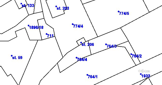 Parcela st. 206 v KÚ Bílčice, Katastrální mapa