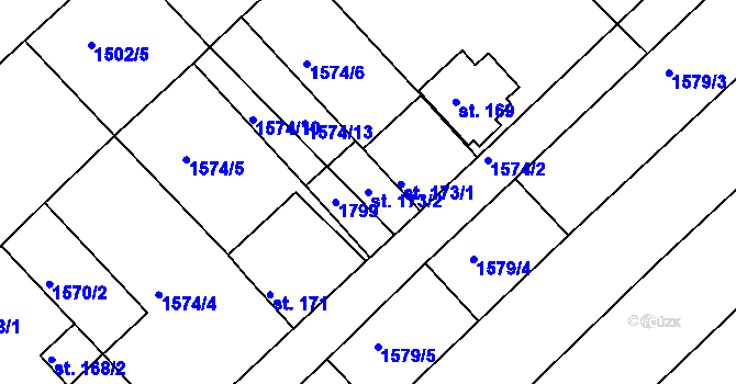 Parcela st. 173/2 v KÚ Bílé Podolí, Katastrální mapa