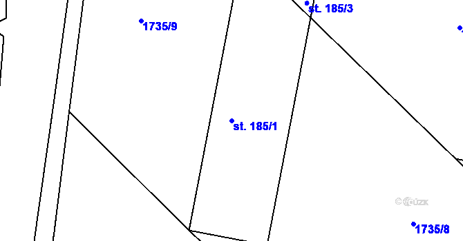 Parcela st. 185/1 v KÚ Bílé Podolí, Katastrální mapa