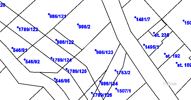 Parcela st. 986/123 v KÚ Bílé Podolí, Katastrální mapa