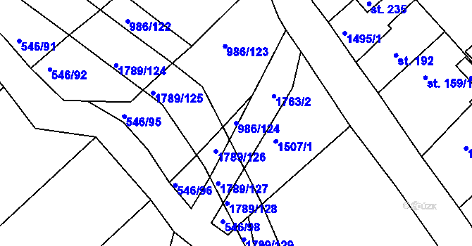 Parcela st. 986/124 v KÚ Bílé Podolí, Katastrální mapa