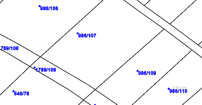 Parcela st. 986/108 v KÚ Bílé Podolí, Katastrální mapa
