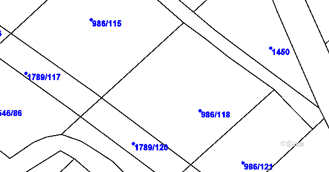 Parcela st. 986/117 v KÚ Bílé Podolí, Katastrální mapa